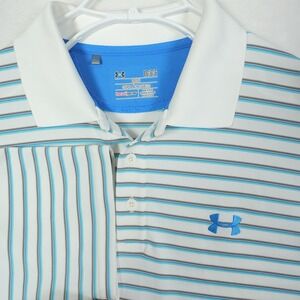 Under Armour Golf‎ Polo Shirt Men's Large Loose Heatgear Striped Blue Gray White